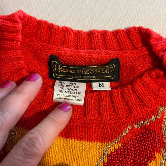 VINTAGE Herb Ghestler by Joni Breschel Red Pink sweater M - Picture 5 of 9